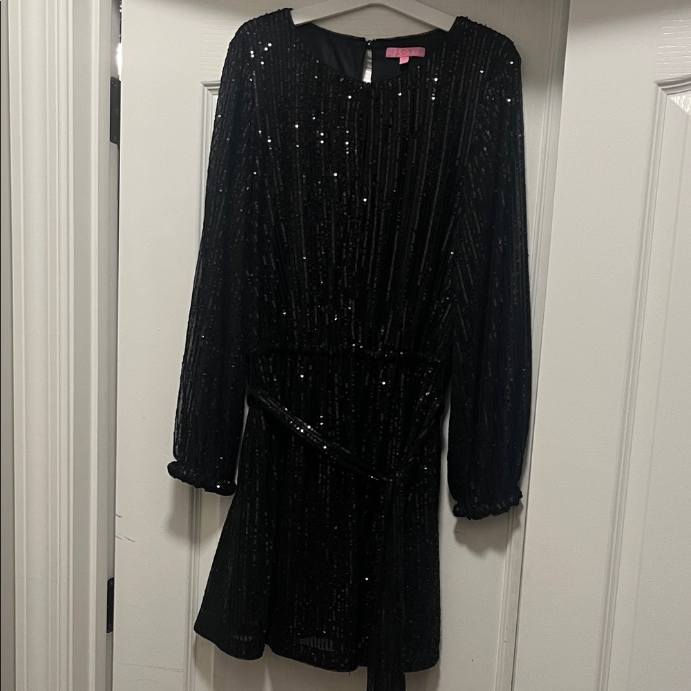 Black Sequin Long Sleeve Dress